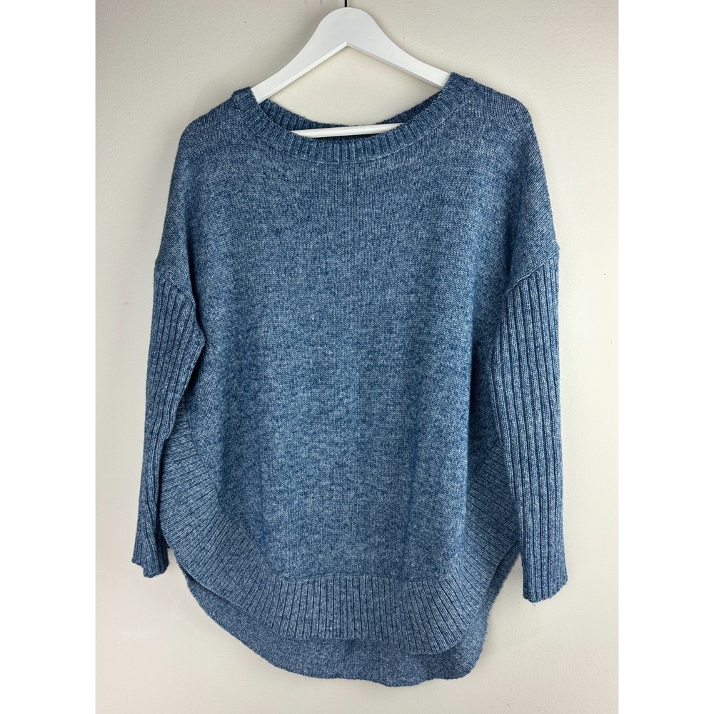 Sundance Blue Marl Knit Dolman Curved Hem Pullover Sweater Ribbed L Oversized - Picture 10 of 12